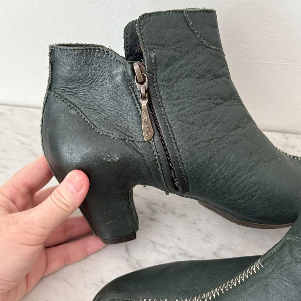 Artisan Sergio Tomani Leather Ankle Boots 38 Green Contrast Stitch Block Heel‎